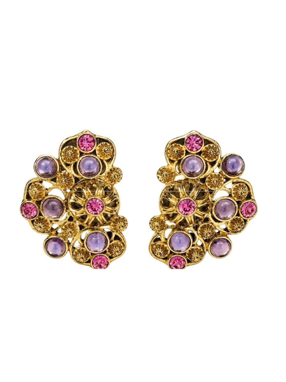 Avon by Barrera Gold-Tone Pink & Purple Floral Clip Earrings
